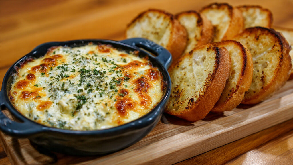 Cheesy Spinach Dip with Toasted Bread