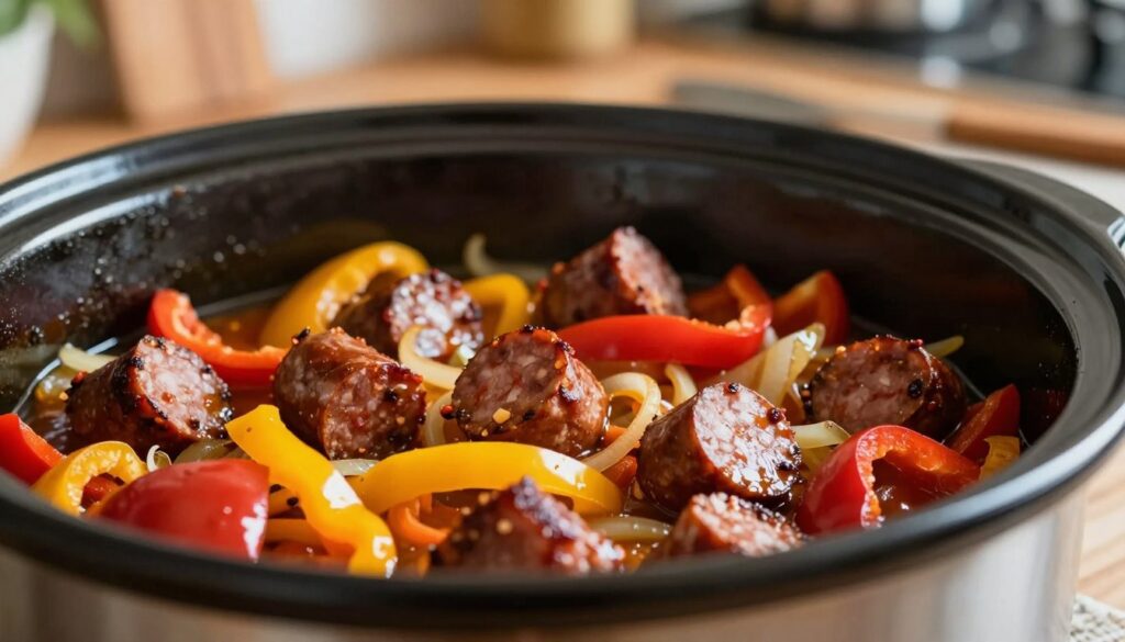 crockpot sausage and peppers and onions