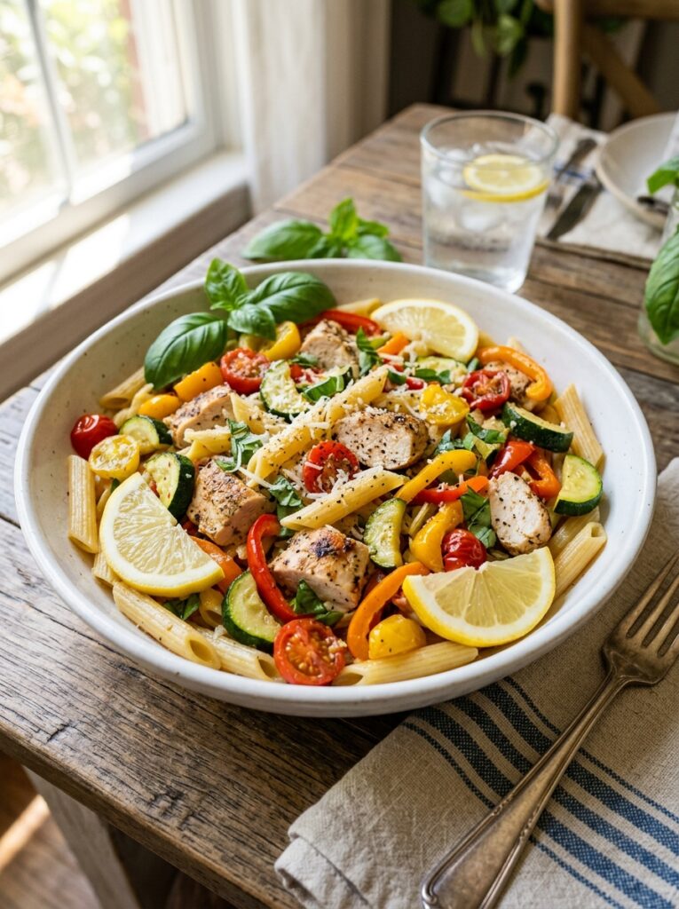 Lemon Basil Chicken Pasta Primavera